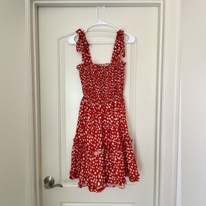 Red and White Women's Mini Pleated Dress Ruffle Polka Dot Dresses size Small